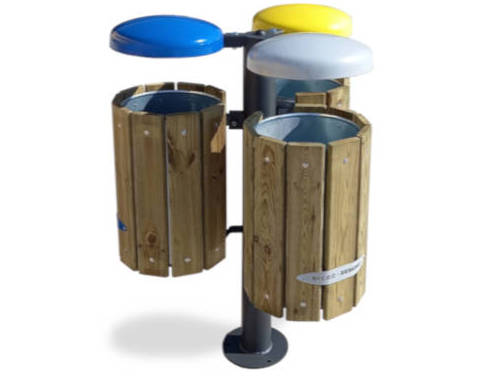 Cestino  Nature CS033 (Con doghe in legno di pino impregnato, Raccolta differenziata per 3 materiali)