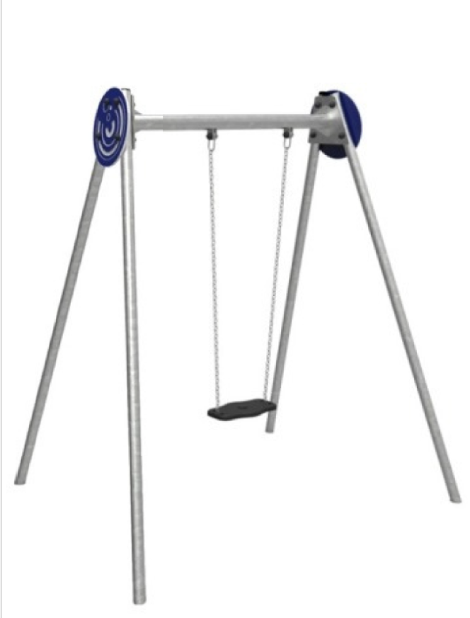 Altalena Zea ad un posto (Montanti in legno di pino mm. 90x90, Con 1 sedile a tavoletta, con plinto in acciaio zincato a caldo)