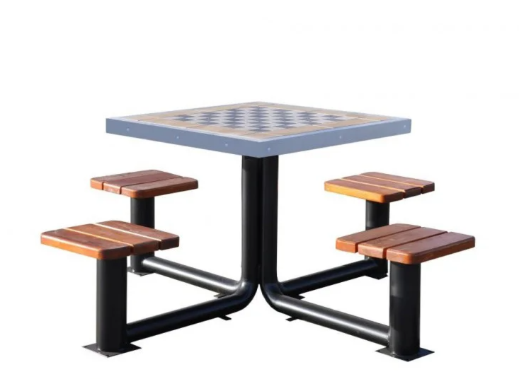 Tavolino da scacchi da esterno in acciaio e cemento