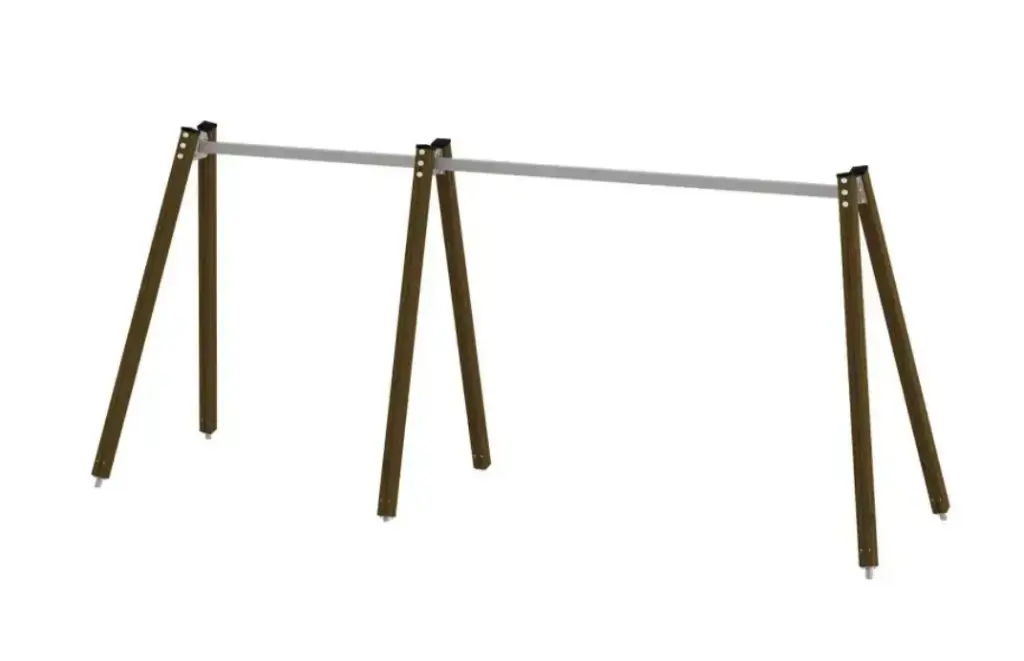 Altalena tripla Urbi, pali in legno (Montanti in Legno lamellare di pino mm. 120 diam., Con due sedili a tavoletta)