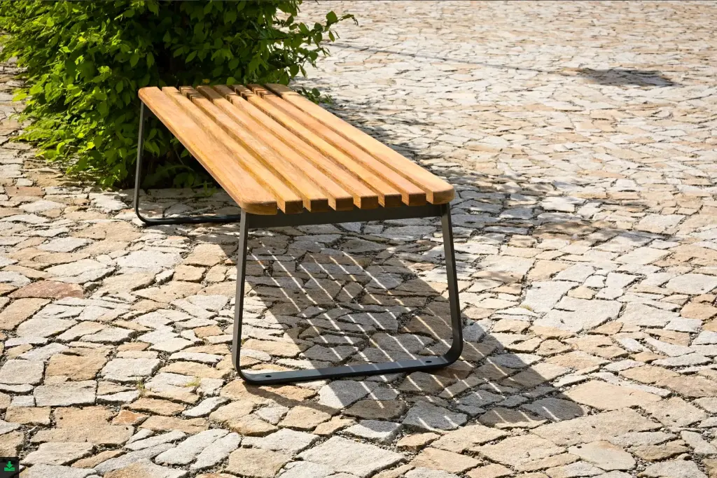 [LVL2b-180t] Panchina VELA senza schienale 1800mm / acciaio zincato + verniciato a polvere  (assi in legno esotico certificato)