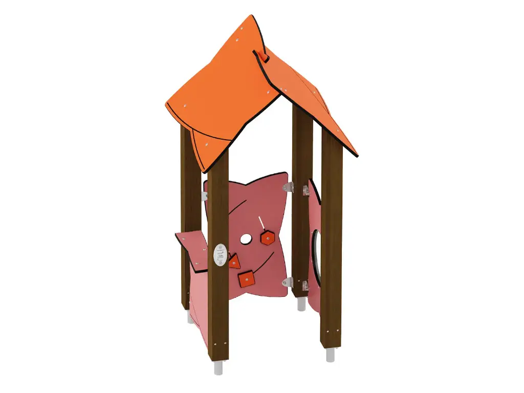 [60001EPZ-A] Mini casa Urbi Set 1 (Montanti in legno lamellare di pino color noce mm. 90x90, Arancio/rosa)
