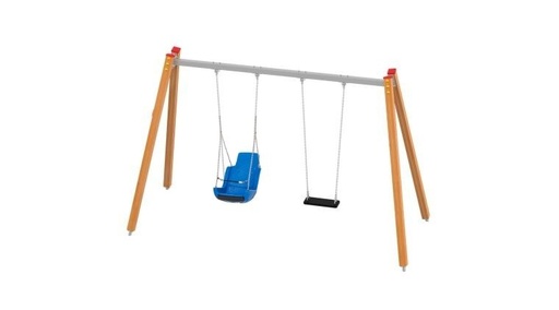 Altalena in legno a 2 posti (Montanti in legno lamellare di pino color noce mm. 90x90, Con due sedili a tavoletta)