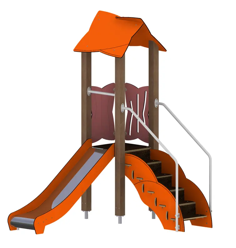 [60123EPZ-A] Torretta con scala di risalita Urbi Set 60123 (Montanti in legno lamellare di pino color noce mm. 90x90, Arancio/rosa)