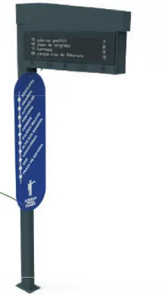 TOTEM INFORMATIVO ALLA FERMATA DELL'AUTOBUS CON PANNELLO INFORMATIVO DIGITALE E TABELLA ORARI TIMER CON TESTI STAMPATI DIGITALI E SUPPORTO