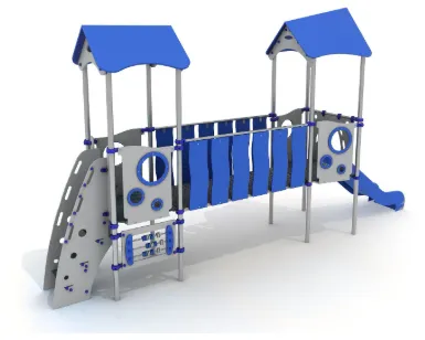 ECO-KIDS Doppia Torre (Hic. 90 cm) con ponte, e pannello ludico inclusivo (Grigio)