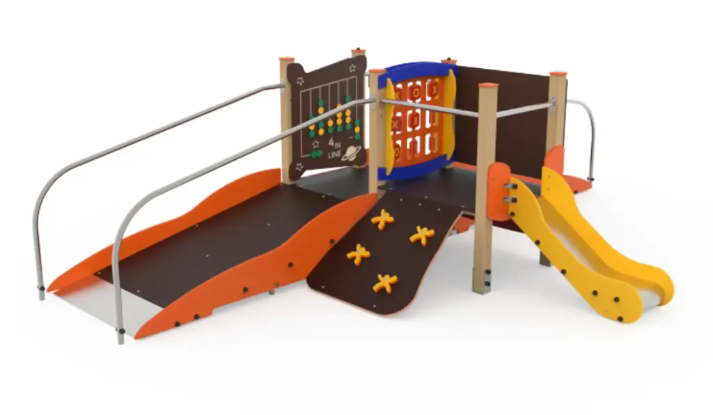 [ELKID034-Y] Composizione multigioco inclusiva ELKID034 (Montanti in legno di pino mm. 90x90, con plinto in acciaio zincato a caldo)