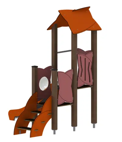 Torretta doppia con tetto Urbi 60121 (Montanti in legno lamellare di pino color noce mm. 90x90, Arancio)