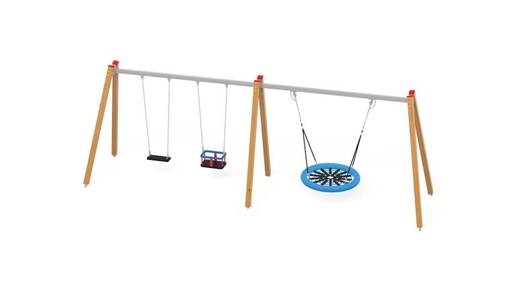 Altalena in legno doppia + nido senza sedili e nido (Montanti in Legno lamellare di pino mm. 120 diam.)