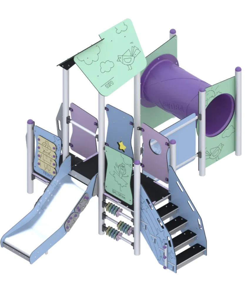 Composizione gioco Pastello con scivolo, tunnel e pannelli attività ZZPL/0025