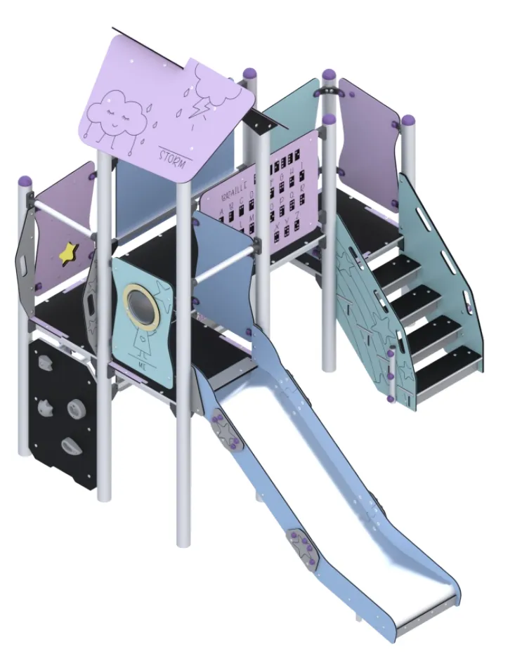 Doppia torre Pastello con scivolo e pannelli attività ZZPL/0029