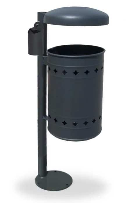 Cestino Zeno flangiato con tettuccio e posacenere laterale