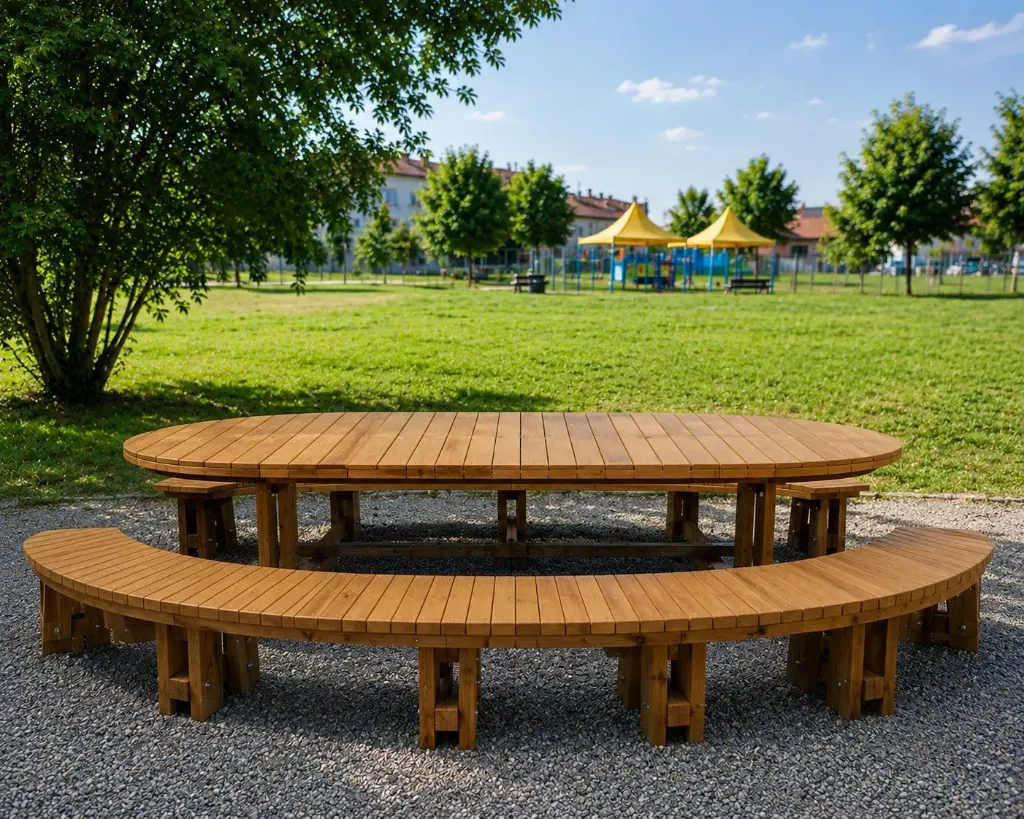 Tavolo picnic con sedute semicircolari