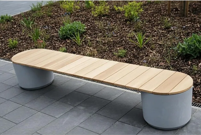 Panca Floria Grand  l. 3490mm  2 vasi con coperchio  legno tropicale