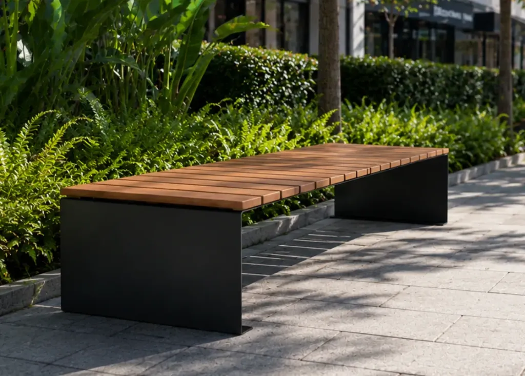 Panca Floria Grand  l. 2100mm  2 gambe in acciaio  legno tropicale