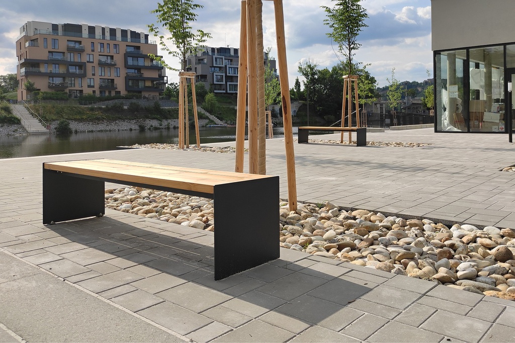 Panchina EKTA senza schienale 1800 mm / acciaio zincato + verniciato a polvere / legno di abete