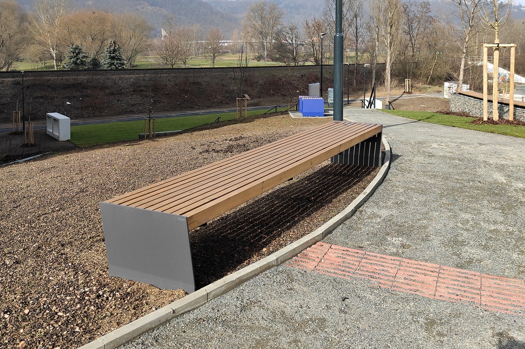 Panchina VEGA senza schienale 2000mm / acciaio zincato + verniciato a polvere / legno tropicale