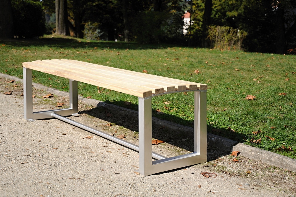 [LON2b-180t] Panchina ONE senza schienale 1800mm / acciaio zincato + verniciato a polvere (assi in legno esotico certificato)
