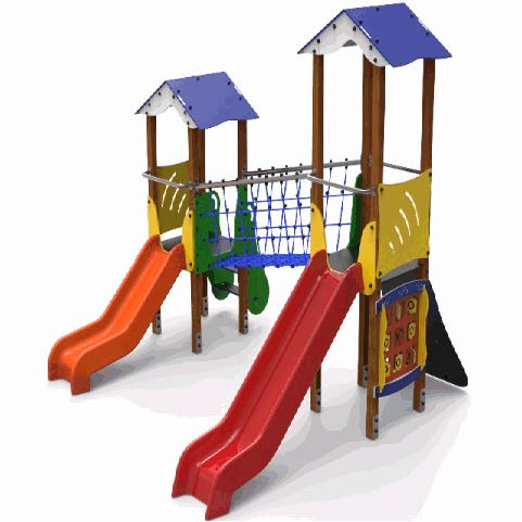 [ELKID027-Y] Gioco Modulo ABIBE3 (Montanti in legno di pino mm. 90x90, con plinto in acciaio zincato a caldo)