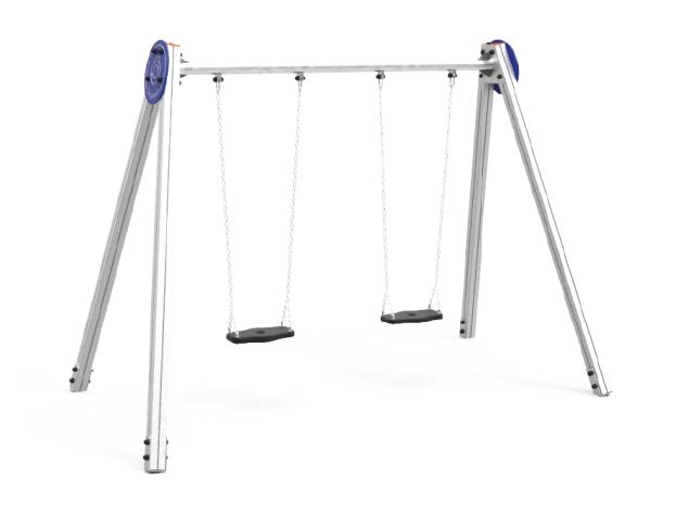 [ELDAN029AL-Y] Altalena Zea a due posti (Montanti in Alluminio 90x90x2,5mm in lega 6063 riciclabile al 100%., Con due sedili a tavoletta, con plinto in acciaio zincato a caldo)