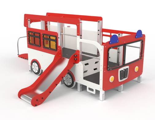 [ELBUS002AL-Y] Camion dei pompieri (con plinto in acciaio zincato a caldo)