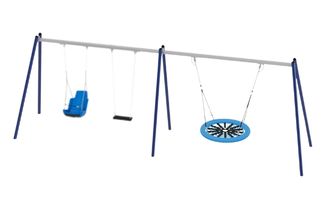 Altalena in metallo doppia + nido (Montanti in Acciaio verniciato mm. 76  diam., Con 2 sedili a tavoletta + nido)