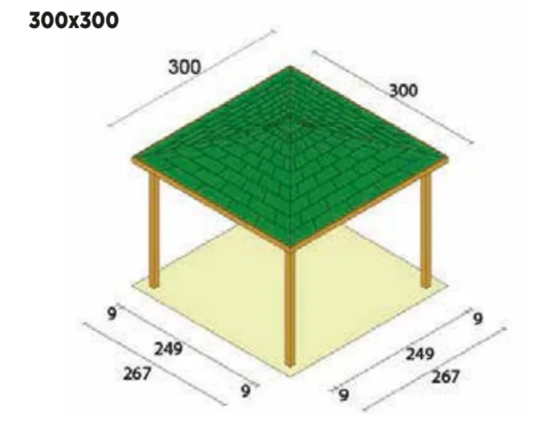 Gazebo Levanto 300x300 con copertura in tegole canadesi