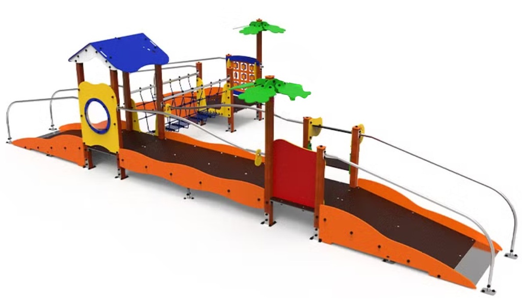 Gioco Inclusivo ELKID012 (Montanti in legno di pino mm. 90x90, con plinto in acciaio zincato a caldo)