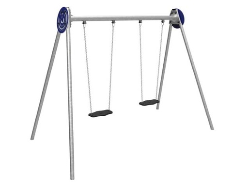 Altalena Zea a due posti (Montanti in Alluminio 90x90x2,5mm in lega 6063 riciclabile al 100%., Con due sedili a tavoletta, con palo interrato su cls)