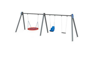 Altalena Zea doppia + nido (Montanti in legno di pino mm. 90x90, Con 2 sedili a tavoletta + nido)