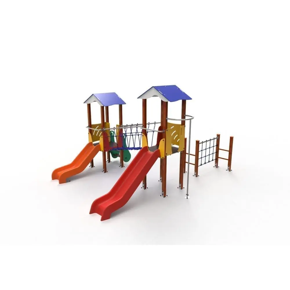 [ELKID028-Y] Composizione multigioco ELKID028 (Montanti in legno di pino mm. 90x90, con plinto in acciaio zincato a caldo)