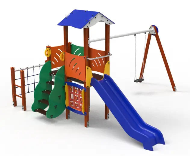 [ELDAN005-Y] Composizione multigioco ELDAN005  (Montanti in legno di pino mm. 90x90, con plinto in acciaio zincato a caldo)