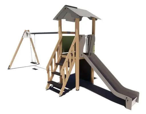 [BRL11_OW] Five Gioco modulo torretta scivolo con altalena in legno