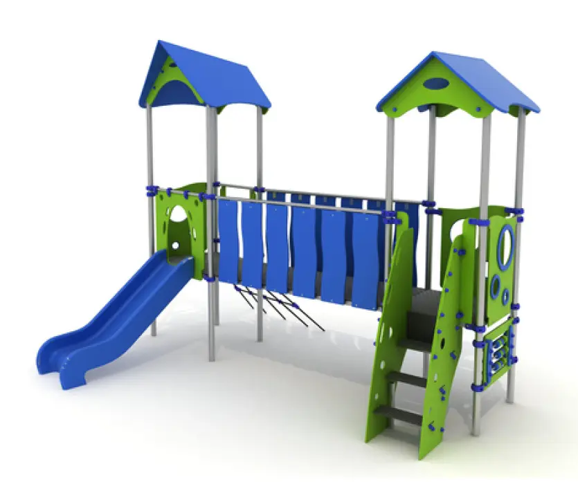ECO-KIDS Doppia Torre con ponte e pannello ludico inclusivo