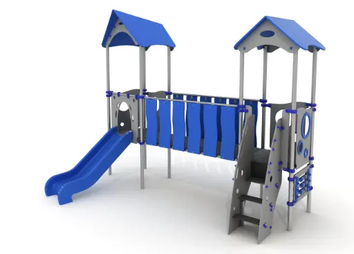 ECO-KIDS Doppia Torre con ponte e pannello ludico inclusivo