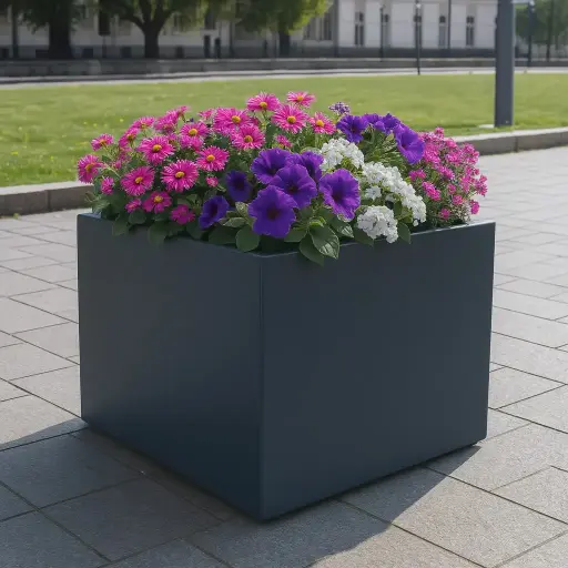  Fioriera in lamiera d’acciaio zincato e verniciata colore grigio antracite cm.  50x50x50h 
