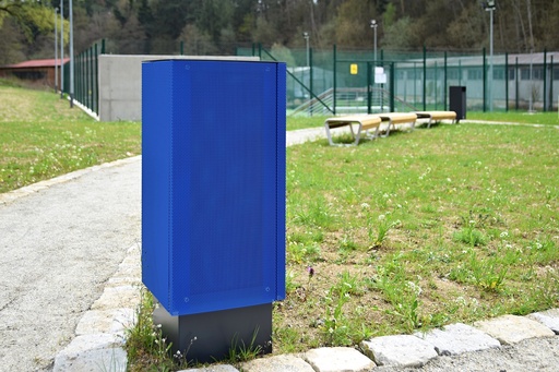 [KBA12b] Cestino BAS/con coperchio +vernici a polvere /in lamiera forata