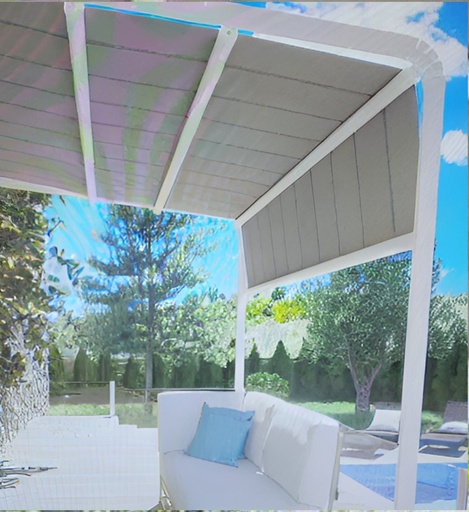 Tenda da sole con struttura a terra con copertura in pvc ignifugo